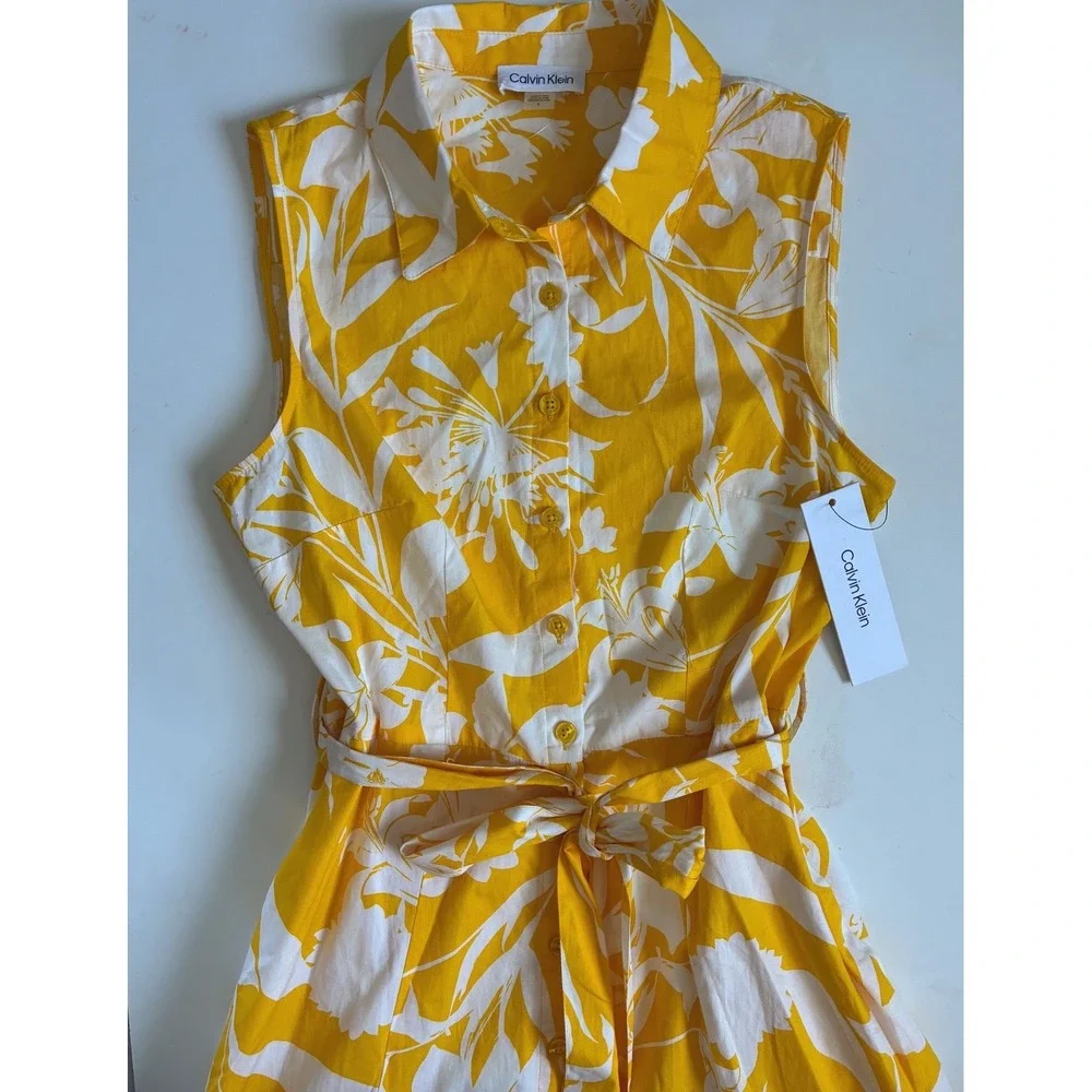 Calvin Klein Womens Yellow Floral Cotton Sleeveless Midi Shirt Dress CD5G3HX4 6 - Picture 5 of 14